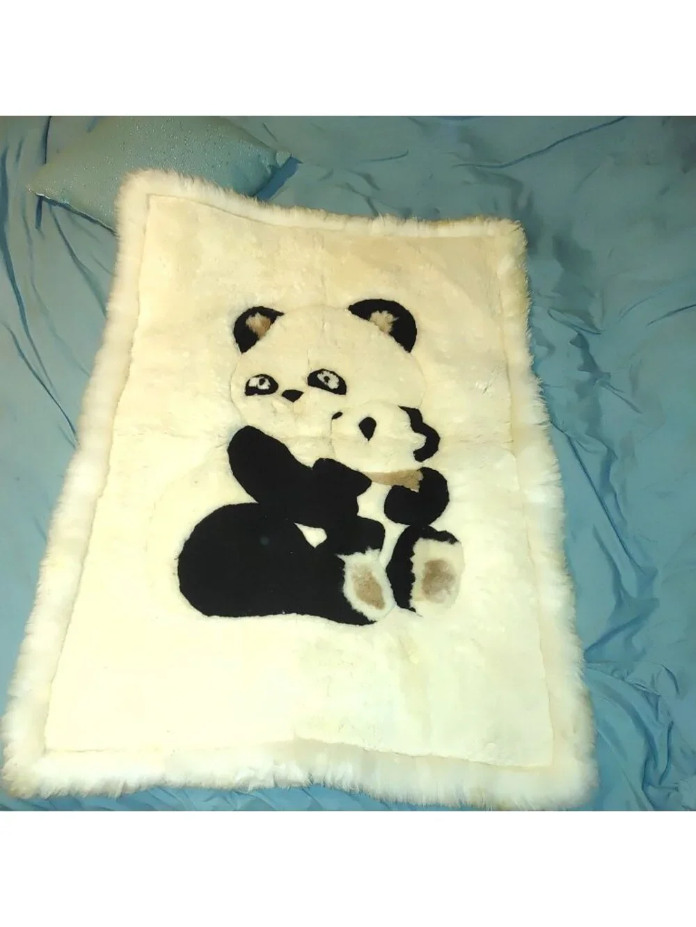 Panda Decor Wall Hanging Vintage Large Sheepskin Mama Baby Handcrafted Bolivia